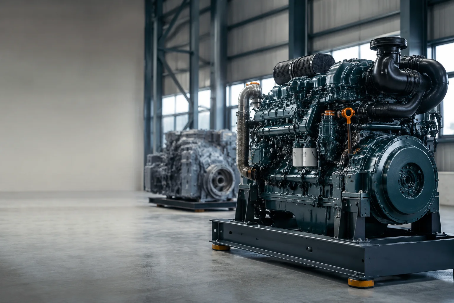Motor diesel para serviço pesado em uma oficina industrial