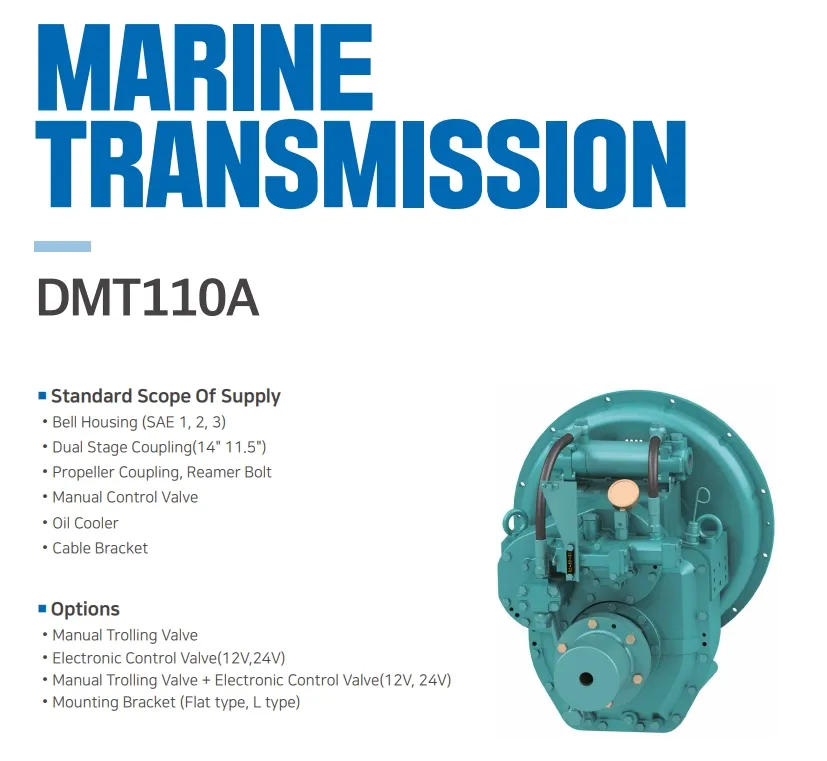 Caixa de câmbio marítima coreana Dmt110A D-I, transmissão marítima, relações 1,77, 2,09, 2,42, 2,82, 3,19, 3,81