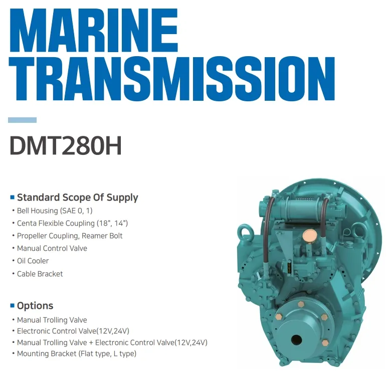 Caixa de câmbio marítima D-I coreana Dmt280h para barco, relações 2.06/2.5/2.92/3.26