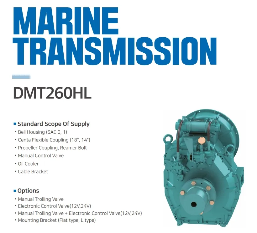 Transmissão Marítima Confiável com Design de Caixa de Engrenagens Coreana de Alto Desempenho Dmt260hl