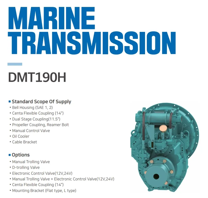Transmissão de caixa de engrenagens marítima reversora coreana Di Dmt190h Aboat Advance